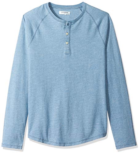 Amazon Brand - Goodthreads Men's Long-Sleeve Henley, Light Indigo Feeder Stripe, Large