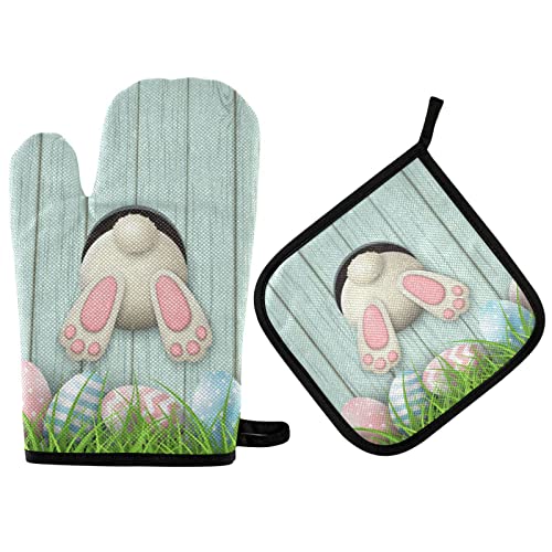 Cute Bunny Easter Egg Oven Mitts And Pot Holders, Funny Spring Hot Pads & Gloves Oven Mitts Potholders Mittens For Kitchen Cooking Bbq Baking Bakeware #TOP26