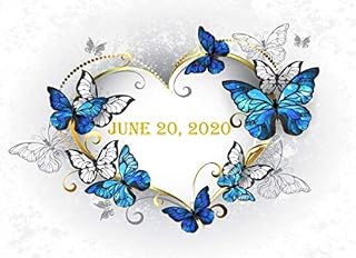 June 20, 2020: Dated Wedding Guest Sign In Book | Gold Heart with Blue Butterflies on White Background (Wedding Guest Books and Planners)