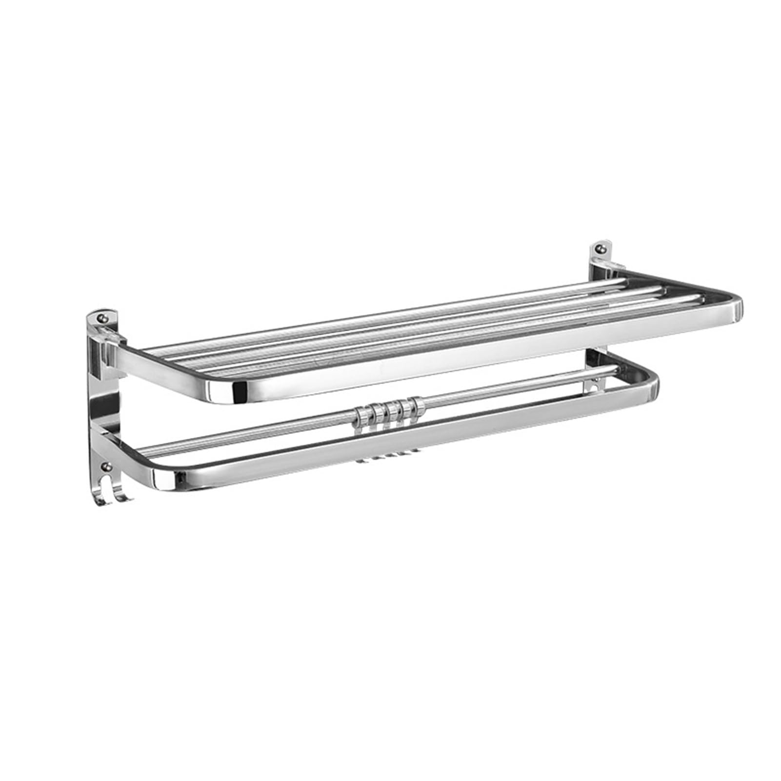 38/48CM Towel Rack for Bathroom Wall Mounted, Foldable Towel Rack with Shelf & Movable 5 Hooks, Wall Mounted Towel Storage Organizer for Bathroom (Silver 38cm)