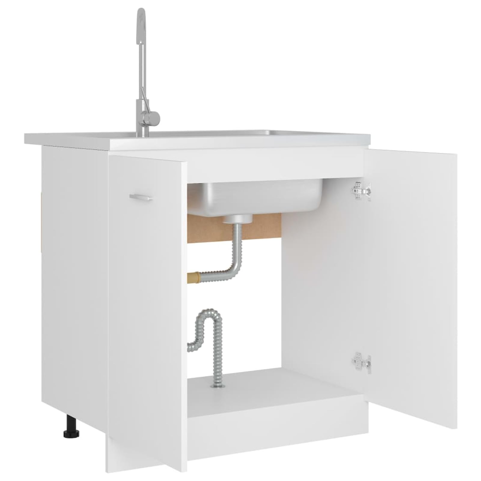 Gecheer Spülenunterschrank Lyon Weiß 80x46x81 5 cm Holzwerkstoff langlebig funktional Aufbewahrungsschrank für Küchengeräte Töpfe Teller Schalen for Familien Haushalte