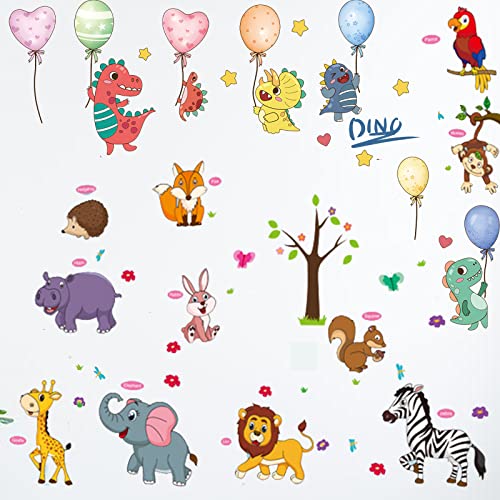 Amoda Cartoon Animal Wall Decal Jungle Animals Wall Stickers Monkey Lion Giraffe Dinosaur Wall Decor Diy Vinyl Mural Art For Kids Baby Nursery Playroom Bedroom Living Room Home Decoration, Zuhe2 #TOP9