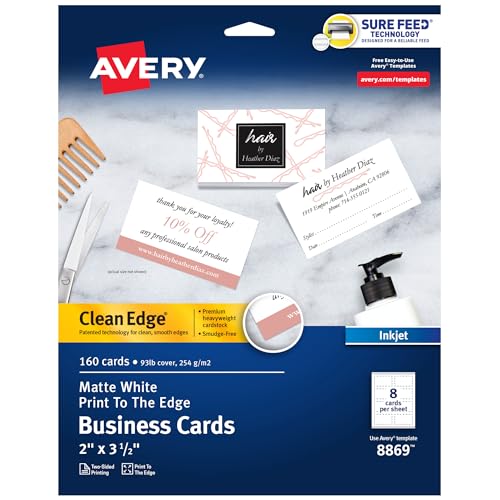 Cartes de visite Avery blanches 8869 contre les bords dentelés