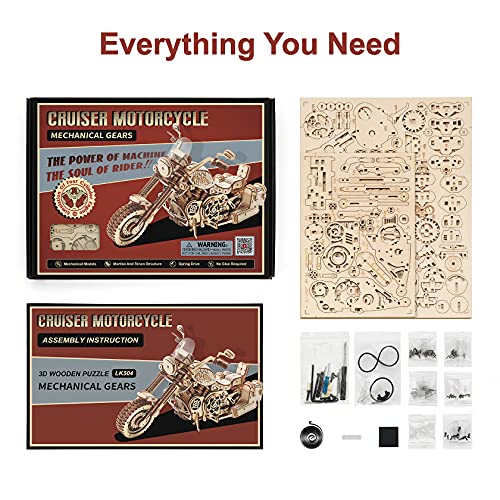 Rowood 3D Puzzles For Adults, Model Car Kits, Wooden Model Kit For Adults To Build,Diy Motorcycle Mechanical Gears Building Set Toys For Boys, Christmas Birthday Gift #TOP5