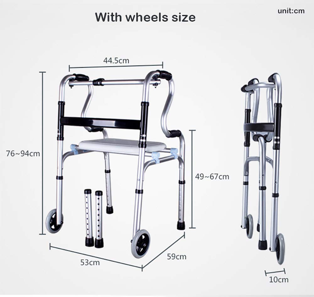Deambulatore con Sedile, Pieghevole Multifunzione Regolabile in Altezza Walker Sedia da Bagno Bastone da Passeggio Strumento per la Riabilitazione Allenamento a Piedi Interesting