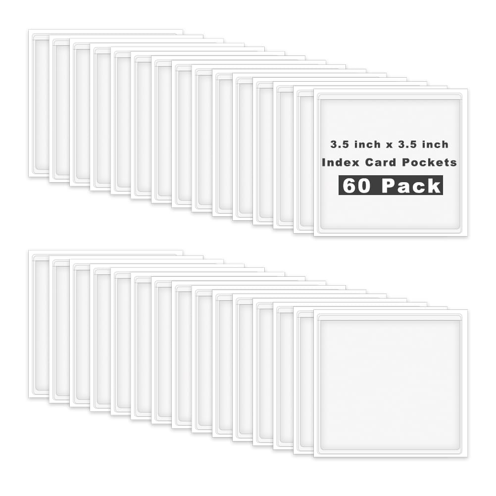 60 Pack Self Adhesive Label Holder, Clear Label Pockets Index Card Pockets Card Holder Shelf Label Holder for Organizing and Protecting (3.5 x 3.5 inches)