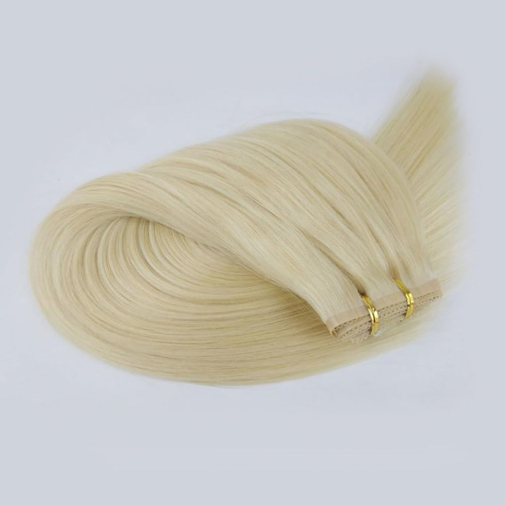 Clip-in-Haarverlängerungen für Frauen, doppelseitige Tape-In-Spitze blonde brasilianische gerade nahtlose Clip-in-Verlängerungen Echthaar, 7-teiliges Set 16 Clips, unsichtbare,22inch (55cm)