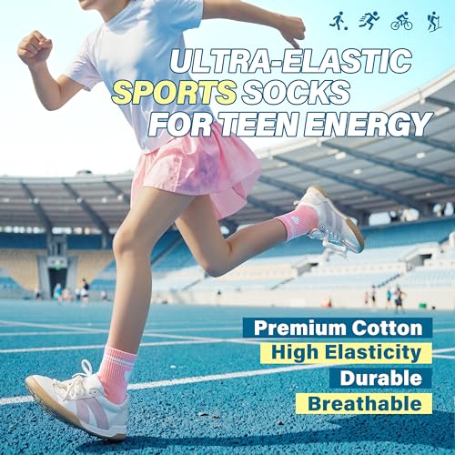 Image of ANTSANG Kids Boys Girls Athletic Cotton Socks,6 Pairs Youth Teen Crew Socks
