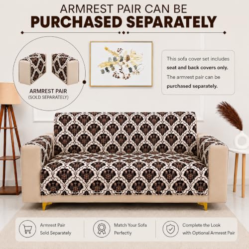 Image of Homerz Premium Printed Quilted Velvet Sofa Slip Cover Protector, Sofa Mat, Exact Size, Antislip Cover (Botanica, 2 Seater, Full)