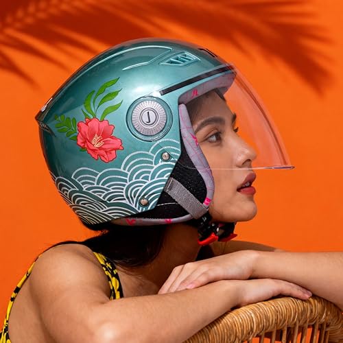 Image of TVARRA Lilt Women's Open Face Helmet for Scooty | Lightweight 750g | Stylish Designer Half Face Helmet with Clear Visor | Designed for Ladies & Girls | ISI Certified (Aqua Blue,S)