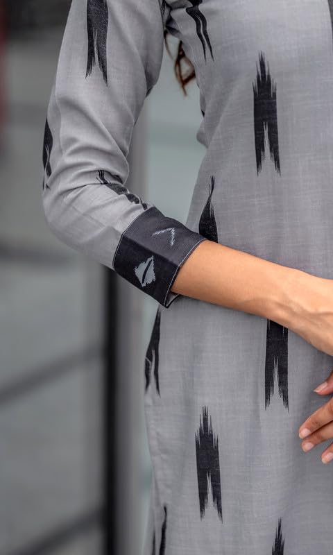 Image of Sun Fashion And Lifestyle Women's Cotton Blend Stitched Ikkat Print Calf Length Kurta Set