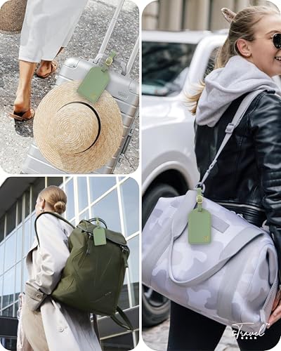 toTravelGear Luggage Tags for Suitcases,2 Pack PU Leather Privacy Protection Bag Tags Travel Accessories Essentials,Sage Green
