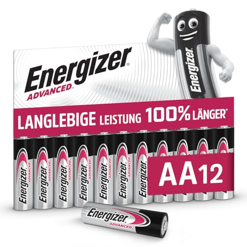 Energizer Advanced - AA Batterien (12 Stück) - 1,5V Alkali-Batterien - Leistungsstark und Langlebig - Made in EU - 100% plastikfreie Verpackung - 10 Jahre lagerfähig [Exklusiv bei Amazon]