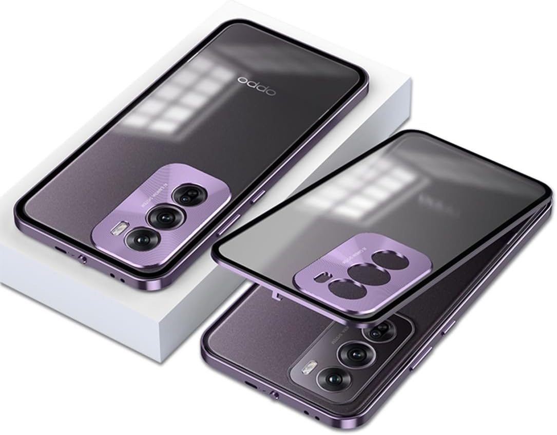 QUIETIP Case Compatible with Oppo Reno 12 Pro 5G,Metal Frame + PC Frosted Surface Back Cover with Camera Protection,Purple
