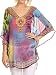 Sakkas Villa Long Wide Tall Printed Rhinestone Circle Poncho Top Blouse Cover Up