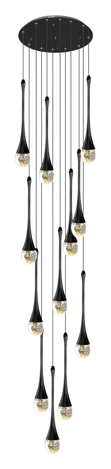 HYJAUSXB 12 Light Crystal Chandeliers LED Dimmable Raindrop Spiral Pendant Ceiling Lamp for High Foyer Staircase Lighting (Noir Raindrop)