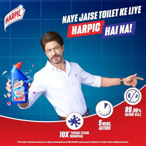 Image of Harpic Disinfectant Toilet Cleaner Liquid, Original - 1 L (Pack of 3) | India's # 1 Toilet Cleaner & Flushmatic In-Cistern Toilet Cleaner Blocks, Marine - 150 g | Lasts Upto 240 Flushes
