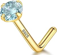 Vista 8 de Aretes de nariz chapados en oro de 14 quilates en forma de L para mujeres y hombres, 0.71 onzas, pequeño en forma de L, calibre 20, piercing