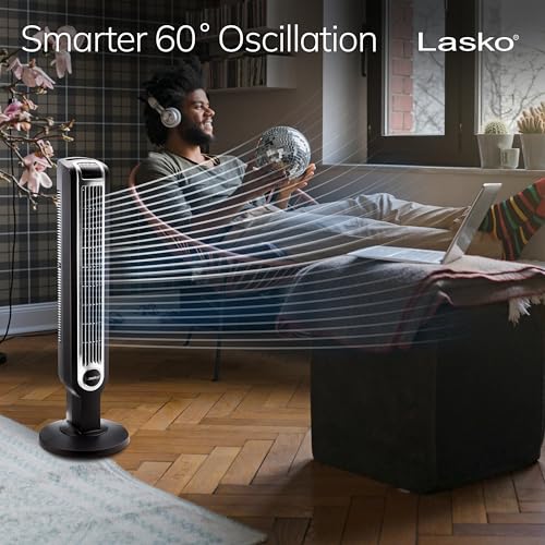 Lasko Oscillating Tower Fan with Remote Control, 3 Quiet Speeds, Timer for Bedroom, Kitchen, Office Use, Black, 36" 2511