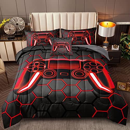 Bducok 6 Piece Gamer Comforter Sets Bed In A Bag For Boys Teen Kids,Honeycomb Gaming Bedding Sets Gamepad Comforter Microfiber Bed Set For All Season Gamer Home Decor(Green, 6 Piece Sets30023-Queen) #TOP1