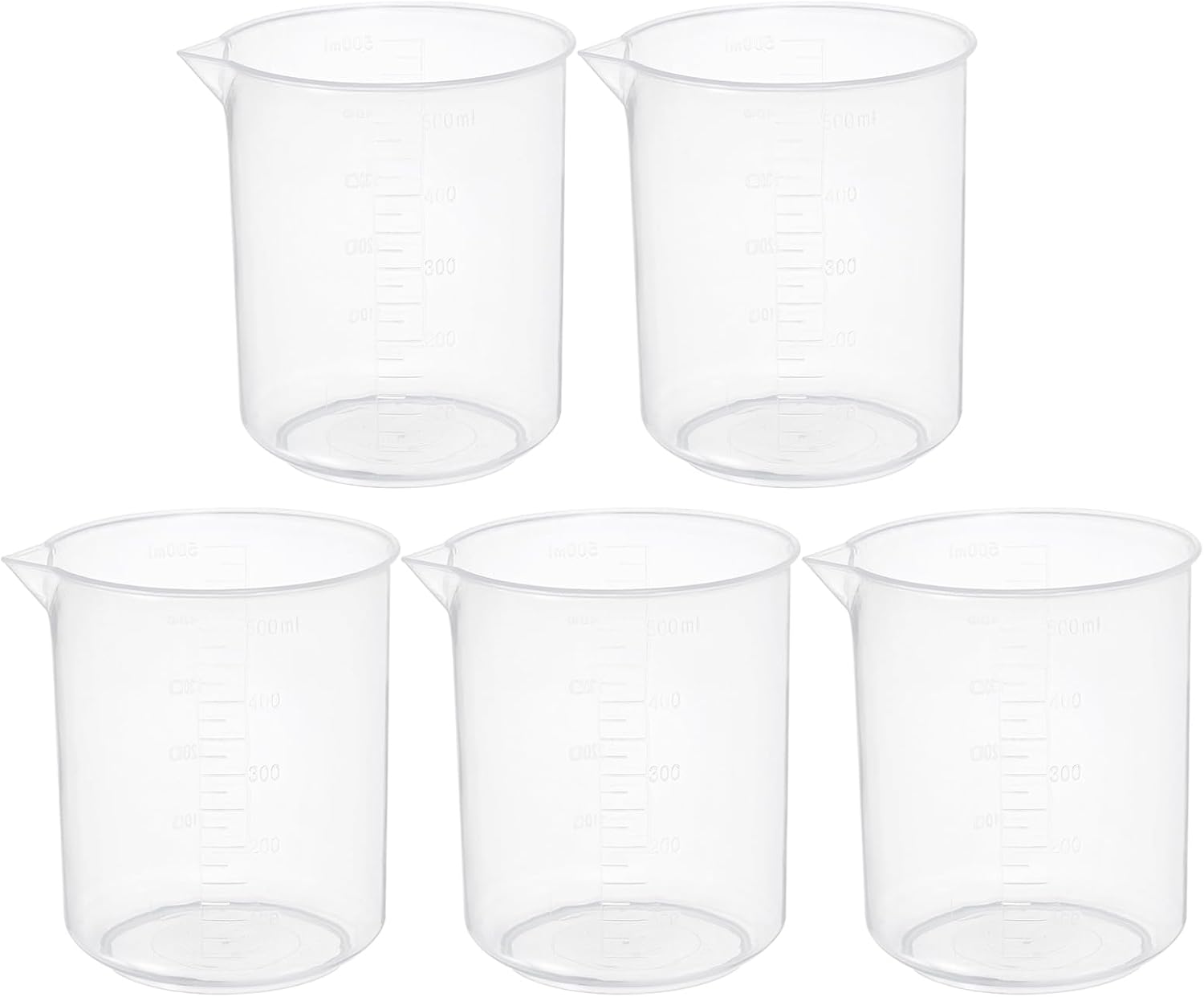 PATIKIL 500ml Measuring Cups, 5Pcs Polypropylene Beakers Graduated Measuring Pitcher Beakers with and Spout for Lab Experiments, Baking and Cooking, Transparent