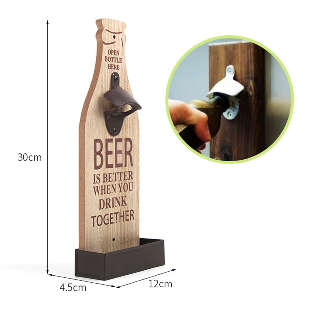 Apribottiglie Da Muro FEMONGY - Con Contenitore Raccolta Tappi, Design Retrò Per Bar E Cucina - Foto 5