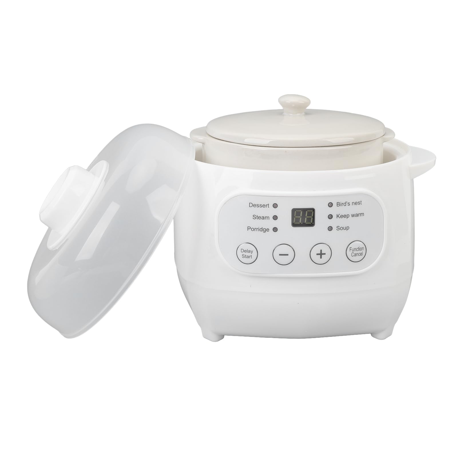 Stew Pot, Electric Stew Cooker Automatic Ceramic Electric Stew Pot Multifunction Cooking Pot Mini Slow Cooker Ceramic Soup Pot with Steam Basket Timer Pre Settings for Soup