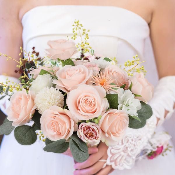 Artificial Flower Fake Rose Silk Rose 16Pcs Real Looking Fake Flowers with Stems for DIY Wedding Bouquets Tables Centerpieces Floral Arrangements Festival Decoration (Blush Pink) - Image 7