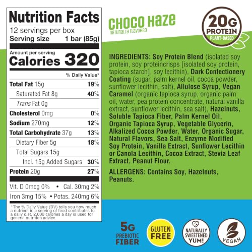Image of Lenny & Larry's High Protein Bar - Choco Hazelnut Vegan Protein Bars - 20g Plant-Based Protein, High Fiber Dessert - Gluten-Free Snack - Larger Bar Size (12 x 85g)