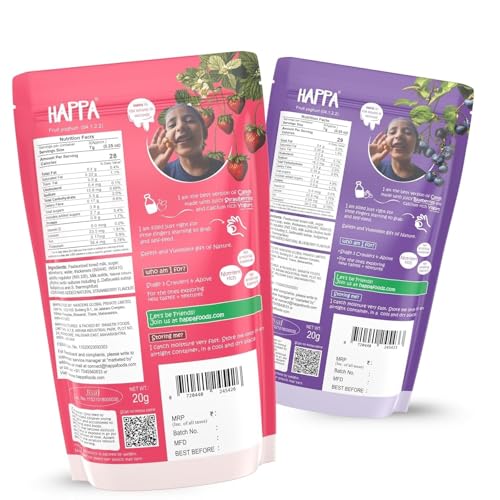 Image of Happa Blueberry & Strawberry Greek Yogurt Melts | 100% Greek Yogurt Candy for Babies, Kids & Adults | No Colours, No Artificial Flavours | Melt-in-Mouth | 8M+ | 20g Pack of 6