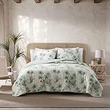 Tommy Bahama - Queen Quilt, Reversible Cotton Bedding, Floral Bedding Set (Serenity Palm Blue, Queen)