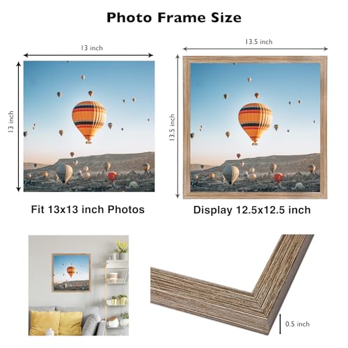 Image of JCJMY 13x13 Picture Frame Rustic Brown for Wall Hanging, Wall Mounting Horizontally or Vertically, 13 x 13 Square Wall Gallery Poster Photo Frame with Shatter Resistant Plexiglass, Rustic Brown