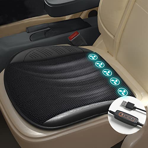 LGNORA Cooling Car Seat Cushion Ventilated Car Seat Cover Breathable Car Seat Cooling Pad with 5 Fans USB Cable Car Seat Protector for Car Seat Home Office Chair (Black)