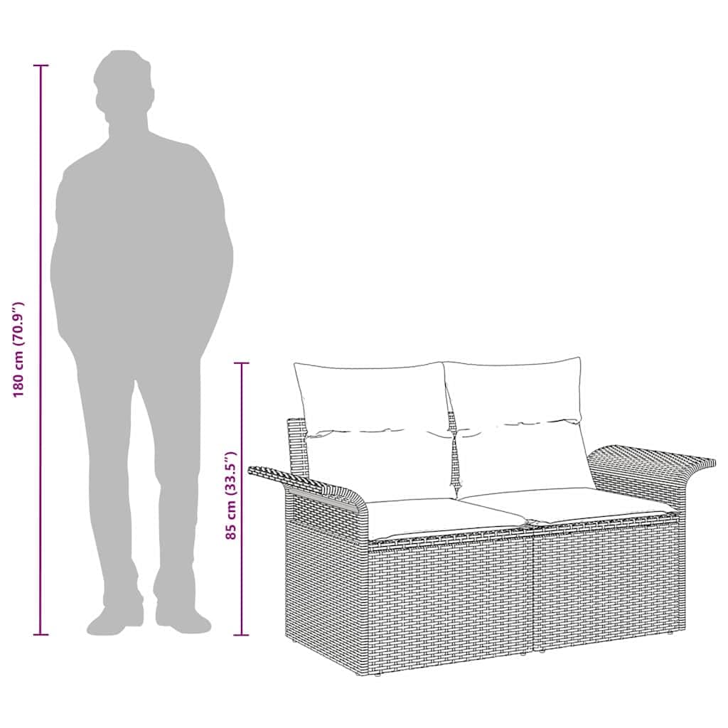 Divano da giardino con cuscino, in polyrattan, 141 x 62 x 69 cm, resistente alle intemperie, modulare, leggero, per balcone, terrazza, lounge all'aperto, accogliente gruppo di sedute