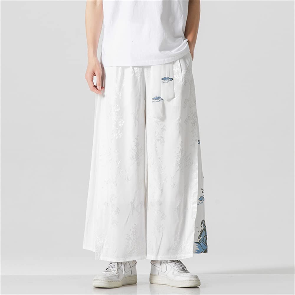 Seidarise Men's Baggy Wide Leg Pants Casual Harem Linen Japanese Yoga White
