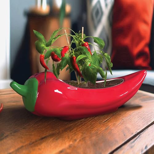 Pot de fleurs en céramique émaillée rouge piment pour jardinage intérieur - 4