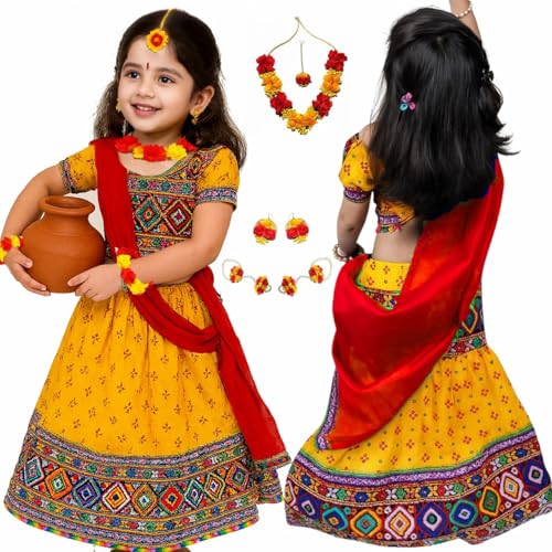 Image of Sarvda Shree Krishna Dress for Baby Boy & Radha Dress for Girls | Janamashtami Dress | Fancy Dress Costume with Accessories Dhoti, Dupatta, Mukut Flute Complete set, Ethnic wear