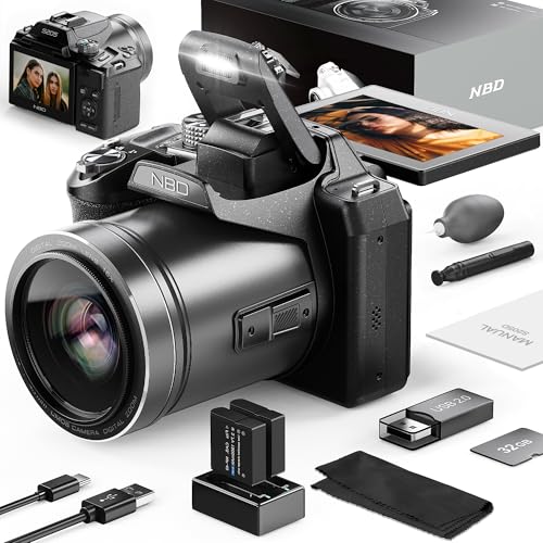 Monitech 64MP Digital Camera für Fotografie und Video, 5K Vlogging Kamera für YouTube mit 3'' Flip Screen, 16X Digitalzoom, WiFi& Autofokus, Kameragurt&Stativ, 2 Akkus, 32GB TF Karte