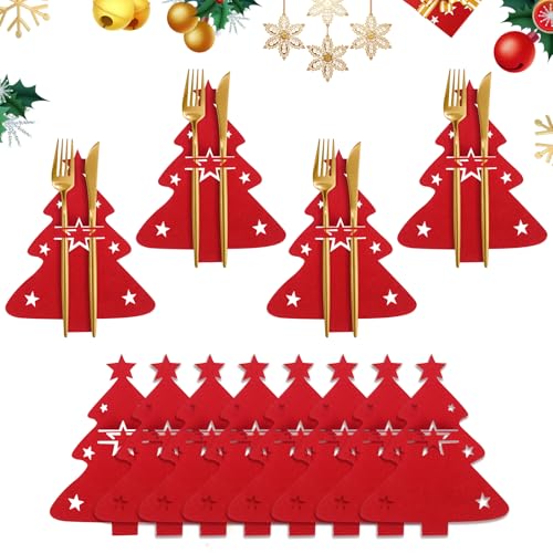 Figarge 12 Stück Weihnachten Besteckhalter Weihnachtsbaum Bestecktasche Filz Besteckbeutel Weihnachten Gabeln Löffel Besteck Halter Taschen...