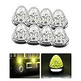 【2024年11月最新型・防水加工】Cartist LED サイドマーカーランプ 路肩灯 両面発光 トラック専用 IP67 DC 10-50V 無極性 丸型 新型LEDマーカー 高輝度 色選択可 メッキリング 8個セット 耐高温PC素材 メッキ付き (8個セット, イエロー)