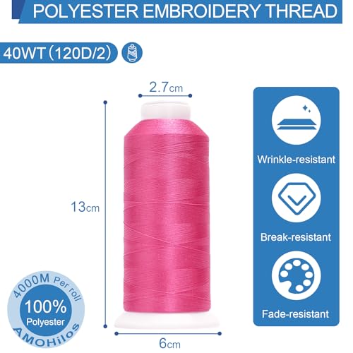 Image of High Tenacity Polyester Embroidery Machine Thread 40WT(120D /2) 4000M Per Spool for Commercial and Domestic Embroidery Machine (Pink Rose-1990)