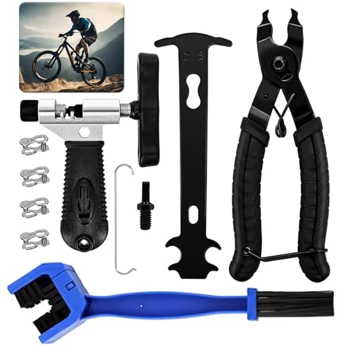 Tronchacadenas Bicicleta - Kit Herramientas Bicicleta con Tronchacadenas, Alicates, Medidor Cadena Bicicleta, 4 Cadena y Limpiador - Mantenimiento Bicicletas Cadenas - Gicctyble
