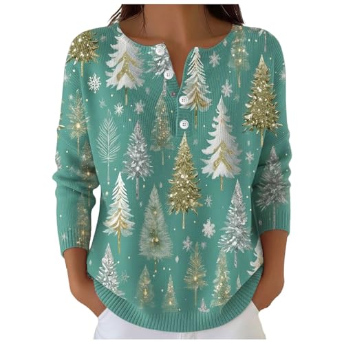Christmas Shirts for Women 2025 Print Button Henley Shirt V