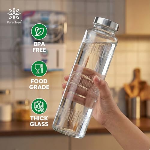 Image of Glass Water Bottle | Round 750 ml | Leak Proof Cap | Food Grade Transparent Glass Bottle For Fridge, Milk, Smoothie and Juice | Travel Water Bottle | Pack Of 6