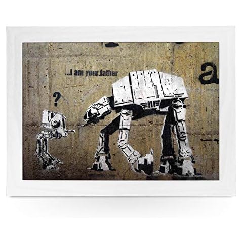 Portable Lap Desk Tray (Banksy I Am Your Father) Handmade Wooden Frame, Beanbag Cushioned Bottom | Computers, Laptops, Meals, Food | L0472 White Cover