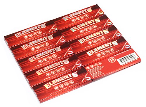 10 booklets x Elements RED 1 1/4 Slow Burn Hemp Rolling Paper + Magnetic Closure