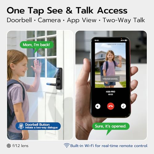 WiFi Video Smart Door Lock with Camera & Doorbell, Keyless Entry Fingerprint Lock with Handle for Front Door, Nyboer Key - Additional View