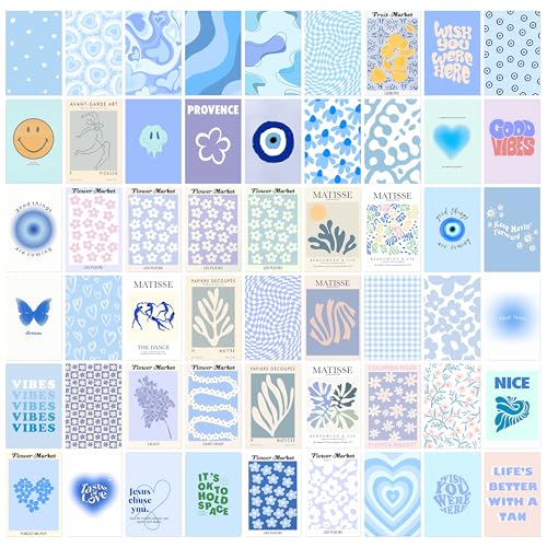 Image of MODERN GALLERY MART Pack of 54 Danish Blue Wall Collage Kit Posters - 4 x 6 Inches Posters for Wall Decoration - Glue Dots Include