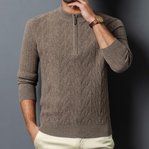 100% Wool Men's Casual Long-Sleeved Quarter-Zip Cardigan Sweater2