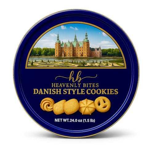 Heavenly Bites Danish Style Butter Cookies in Metal Tin 24 Oz